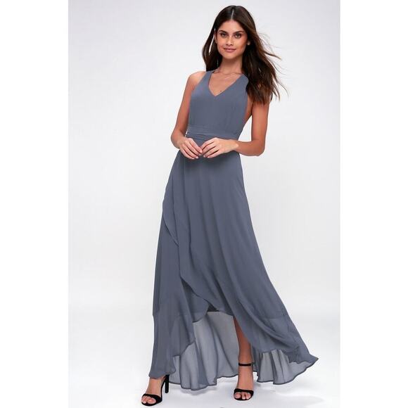 Lulus Wrap of Luxury Denim Blue Convertible High-Low Maxi Dress Size XL 0600S - Picture 1 of 16